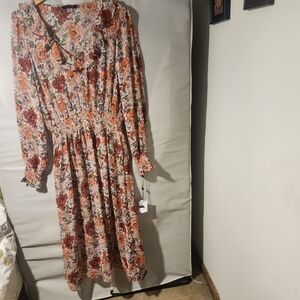Tommy Hilfiger Floral Long Sleeve Dress - Red and Orange